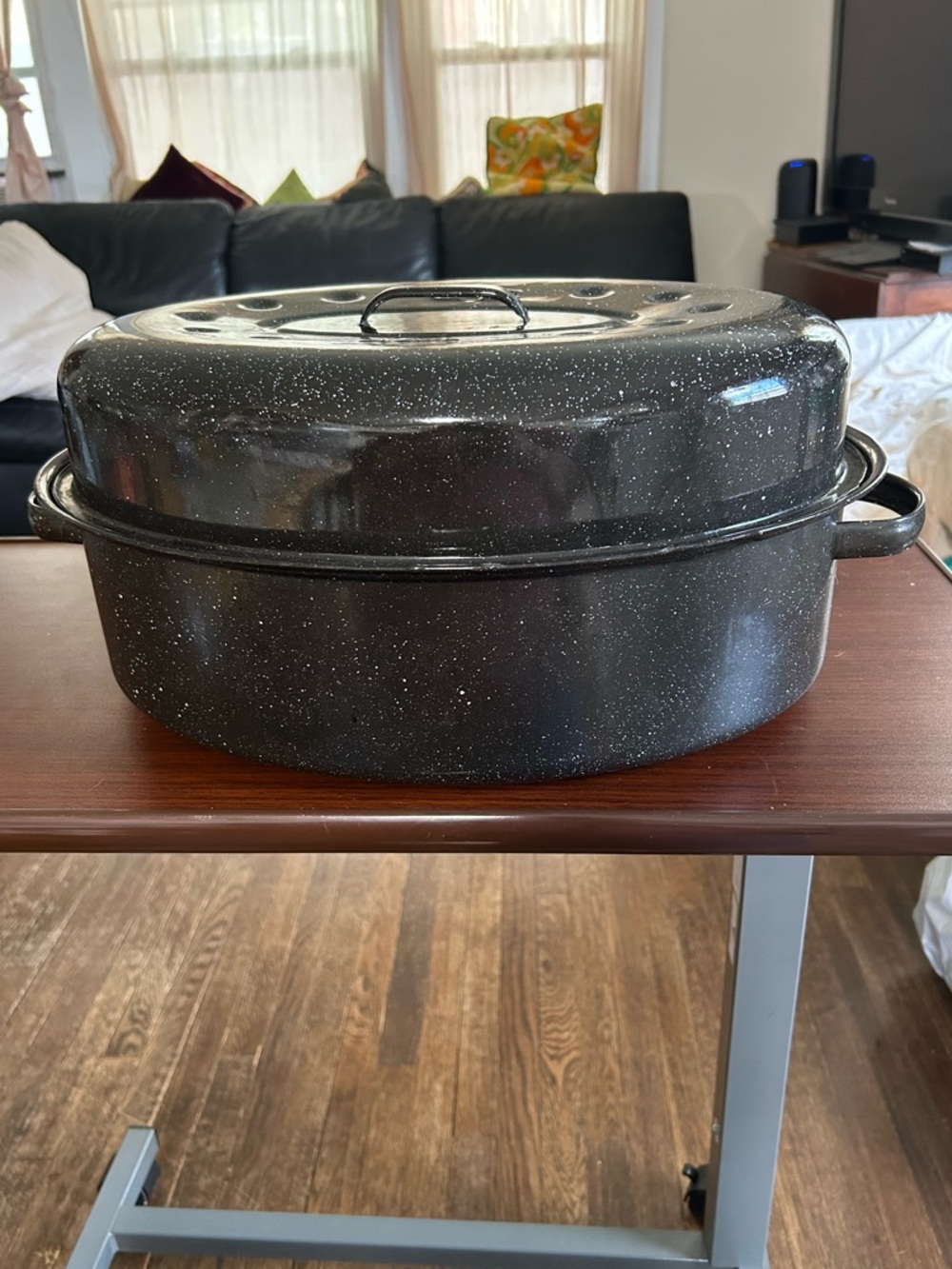 Granite Ware speckled enamel Black Roaster/ Lid Versatile Home Kitchen Oven Pan